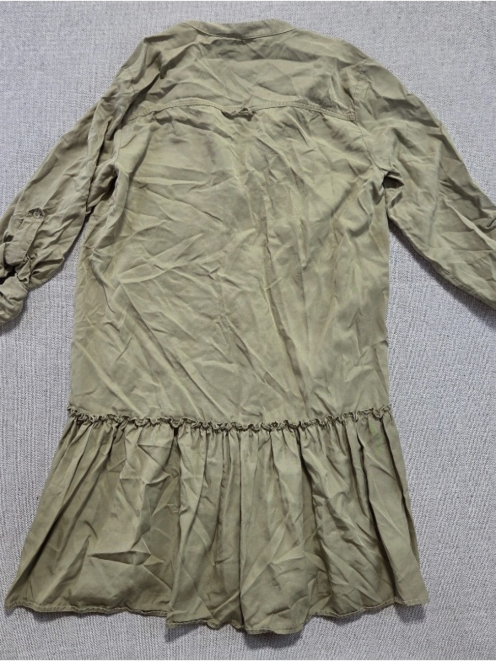 Girls Olive Green Ruffle Hem Dress